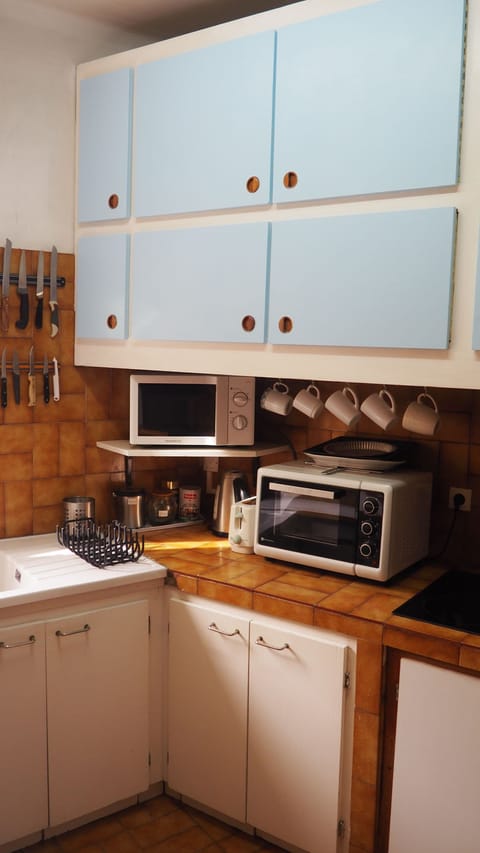 Kitchen with microwave, bench-top oven and plenty of cupboard space