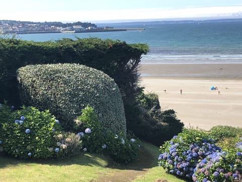 On the beach, sun loungers