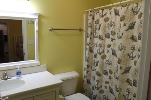 Combined shower/tub, hair dryer, towels