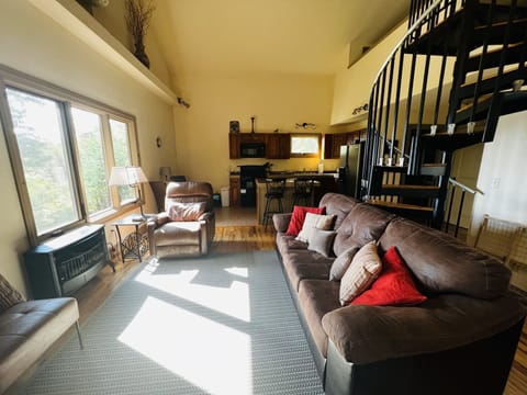 Living room when you walk into the rental. gas fireplace.