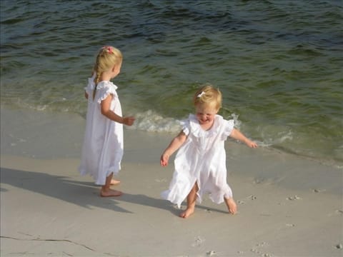 On the beach, sun loungers, beach towels