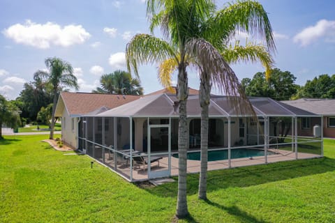 A heated pool, sun loungers