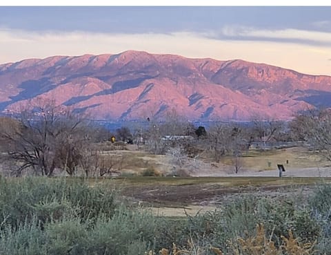 Sandia mean watermelon. View from patio towards mountains.