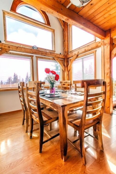 Dining Area with surrounding views to meadows, forest and mountains!