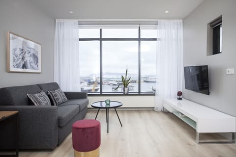Living room with a fantastic view over the harbour