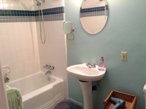 Combined shower/tub, hair dryer, bidet, towels