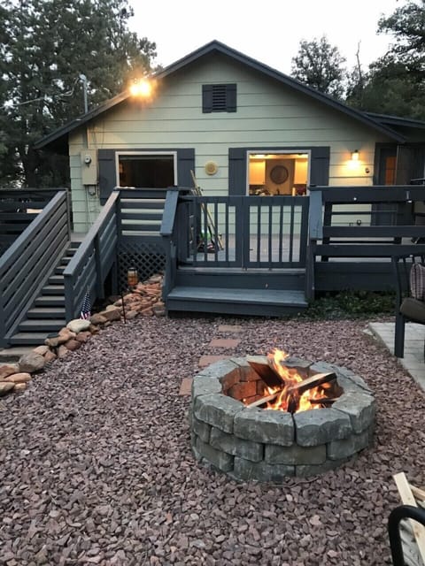 New updates to the cabin: Handmade brick fireplace and fully enclosed deck. 