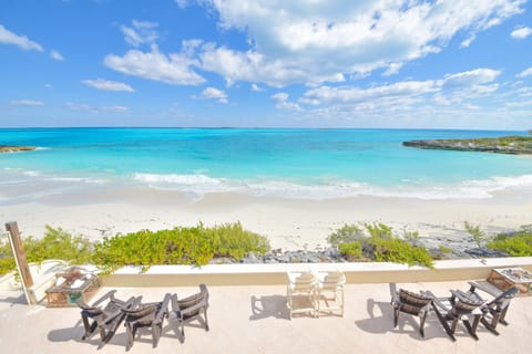 On the beach, sun loungers, beach towels