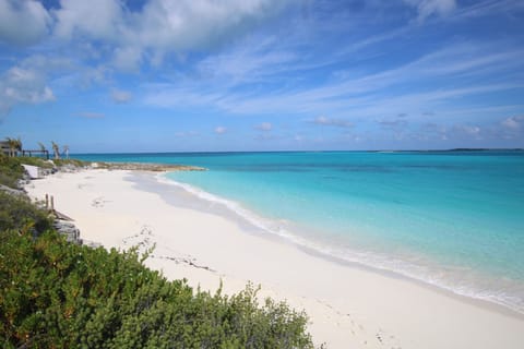 On the beach, sun loungers, beach towels