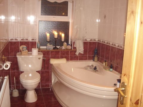 Bathtub, hair dryer, bidet, towels