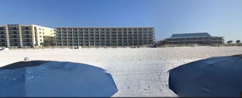 On the beach, sun loungers