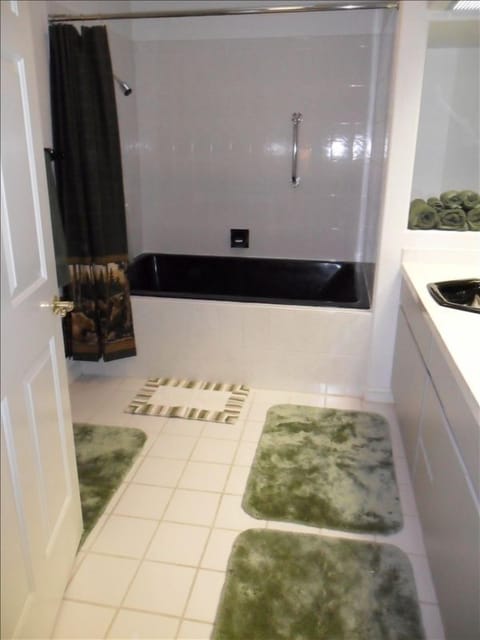 Combined shower/tub, jetted tub, hair dryer, towels