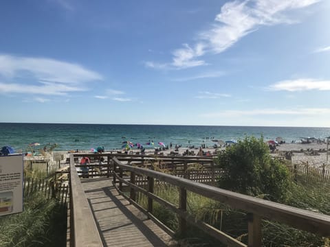 On the beach, sun loungers