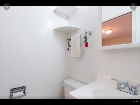 Combined shower/tub, hair dryer, towels, soap