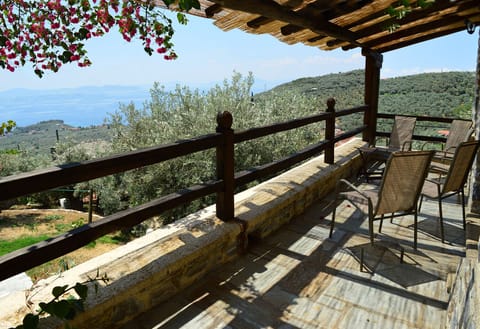 Upstairs - large shady balcony with panoramic sea views