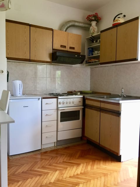 Fridge, oven, stovetop, cookware/dishes/utensils