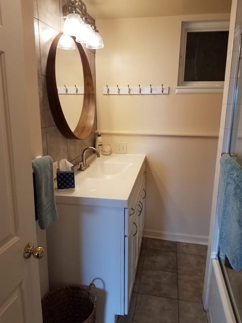 Combined shower/tub, jetted tub, hair dryer, towels