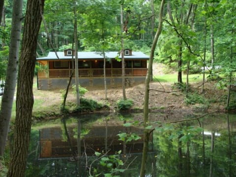 Hickory Grove Cabin overlooks it's own fishing pond on 8 private acres.