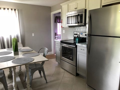 All new kitchen with all the gadgets to cook a great meal. 