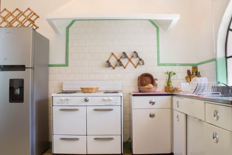 Vintage stove, energy saving refrigerator, fully equipped kitchen, all appliance