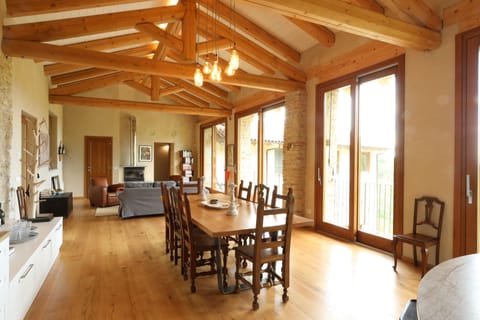 The dining table in large open kitchen
