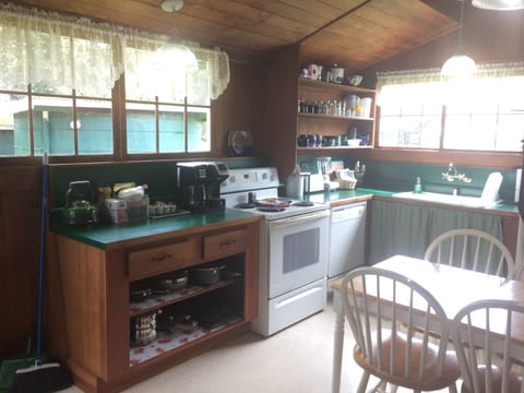 Fully equipped kitchen for preparing home cooked meals.