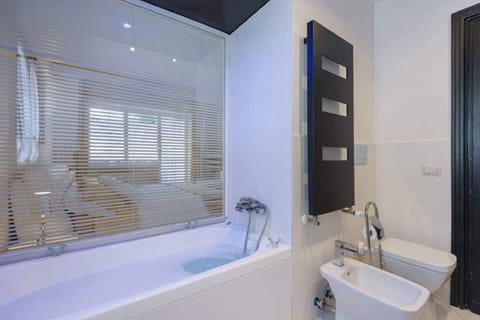 Combined shower/tub, jetted tub, hair dryer, bidet