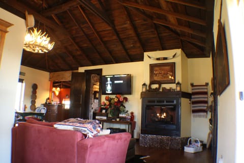 Large propane fireplace and 47” TV