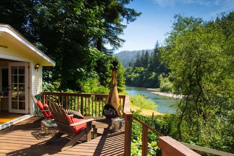 Relax on the deck at Jujube, with stunning views of the Russian River