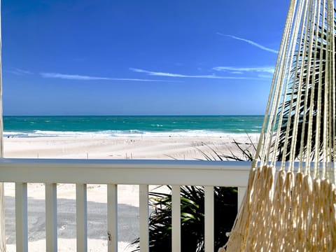 On the beach, sun loungers