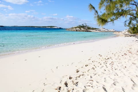 On the beach, sun loungers, beach towels