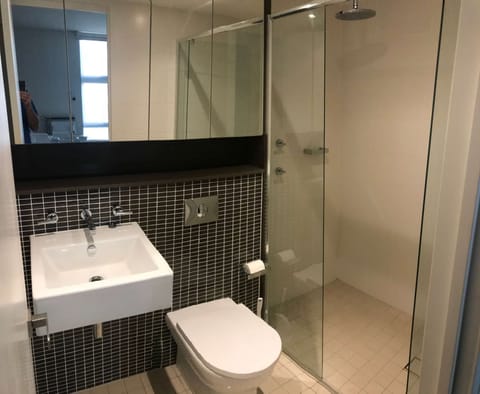 Combined shower/tub, hair dryer, towels