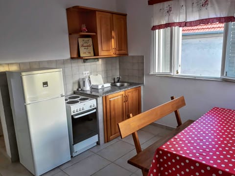 Fridge, oven, stovetop, coffee/tea maker