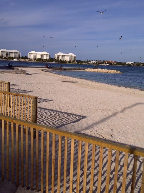 On the beach, sun loungers, beach towels