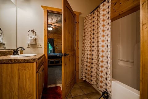 Combined shower/tub, jetted tub, hair dryer, towels