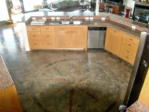 Kitchen View Stained Etched Concrete Floors