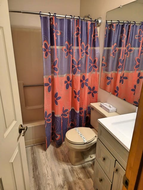 Combined shower/tub, towels