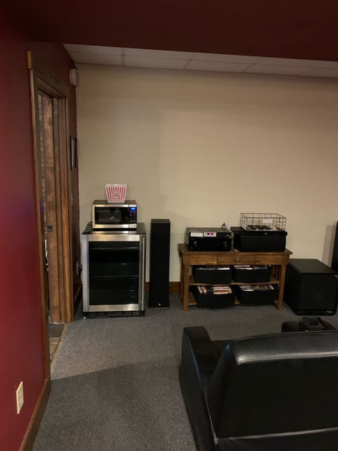 Movie room w beverage cooler and microwave