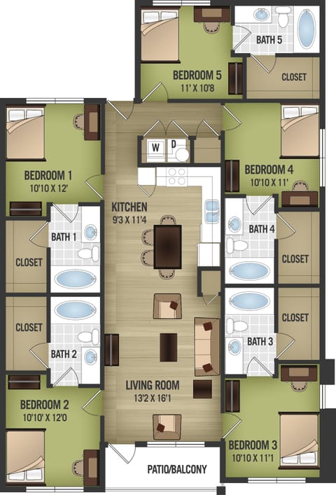 Floor Plan Layout 5 bedrooms 5 baths. 1st floor with patio