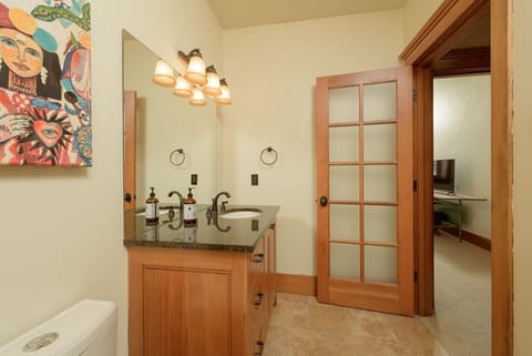 Combined shower/tub, hair dryer, towels, soap