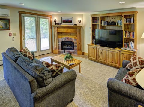 Cozy living area looks out on the woods and Granny Jay ski trail
