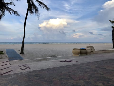 On the beach, sun loungers, beach towels