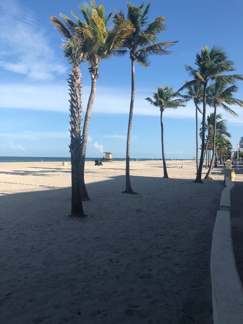 On the beach, sun loungers, beach towels