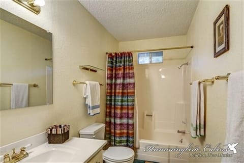 Combined shower/tub, hair dryer, towels