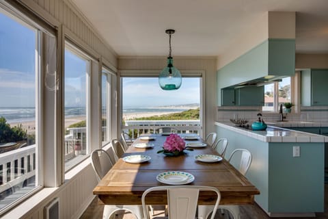 The kitchen opens on to the dining room for easy conversation.