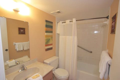 Combined shower/tub, hair dryer, towels