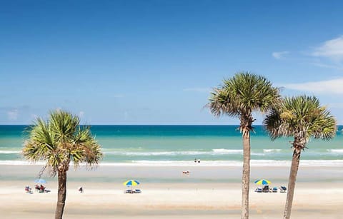 On the beach, sun loungers, beach towels