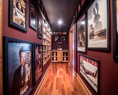 Hallway to the theater lined with movie posters.