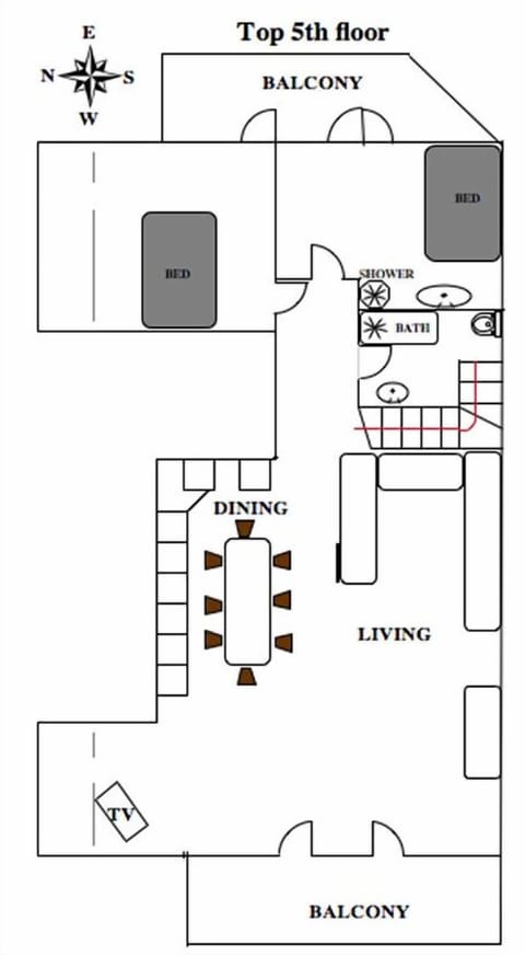 Floor plan at penthouse 5th floor
