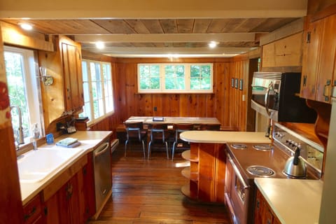 Kitchen table seats 8 comfortably.